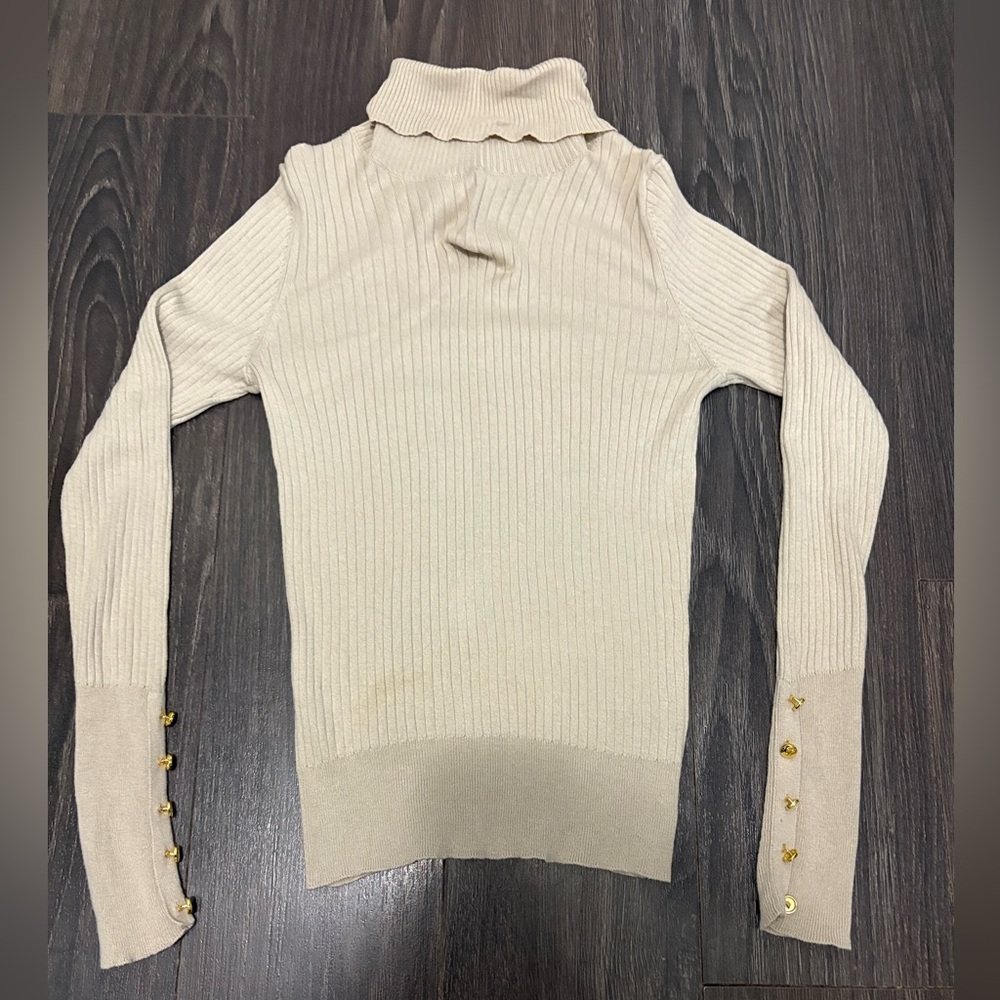 Burberry Beige Turtleneck Sweater with Gold Accents